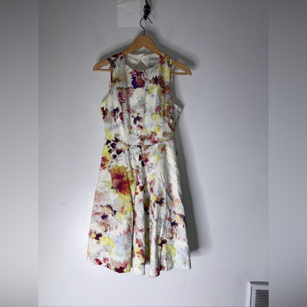 Anthropologie Hunter Bell Kukka Tea Dress Multi Floral Pleated Stretch Sz 4